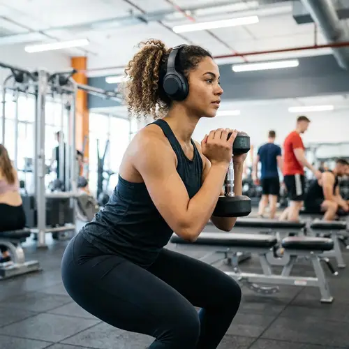 Biracial Female Workout with Headphones in Gym
