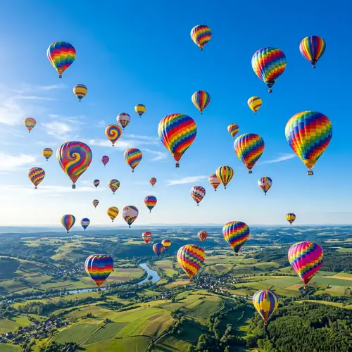 Vibrant Hot Air Balloons Floating in Blue Sky - Aerial Adventure