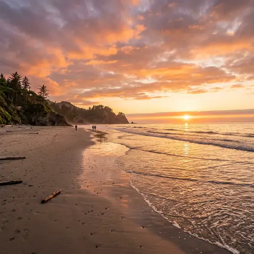 Tranquil Sunset Beach Scene with Golden Hues and Gentle Waves