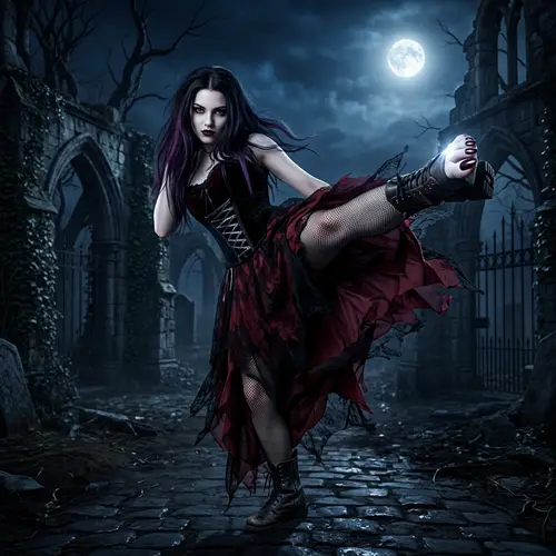 Gothic Vampire Girl | Long Skirt, Kicking Action | Spooky Aesthetic