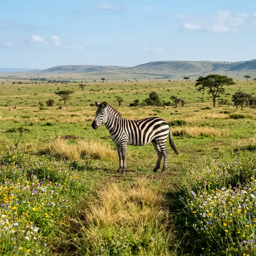 Zebra in Tranquil Landscape: Strikingly Beautiful Harmony