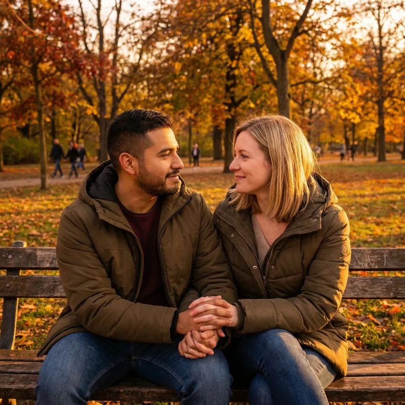 Romantic Image of Hispanic Man and Caucasian Woman in Love at Sunset