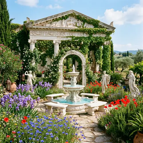 Enchanted Greek Garden | Lush Ivy, Marble Fountain & Mythic Statues