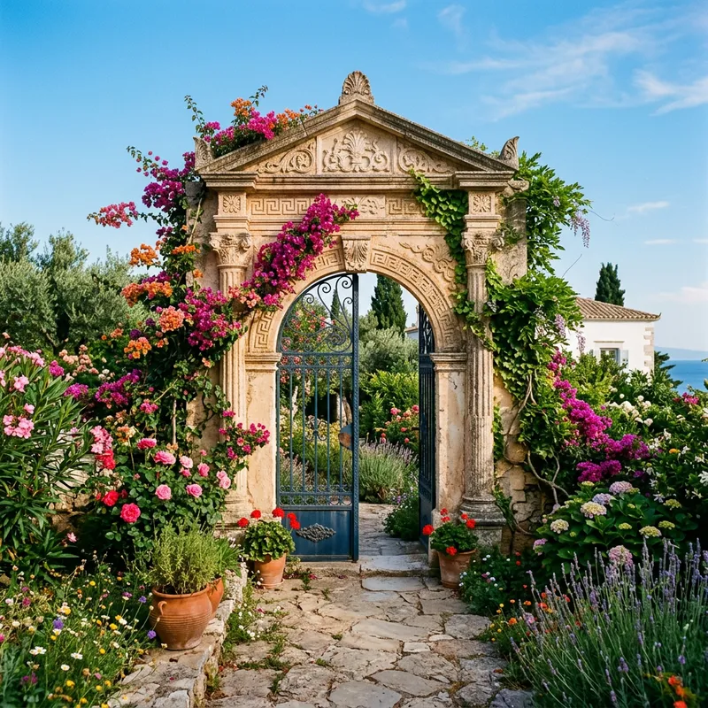 Greek Garden Gate - Architectural Beauty in Nature