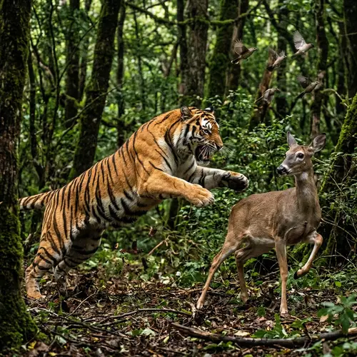 Dramatic Tiger vs Deer Action Scene in Dense Forest