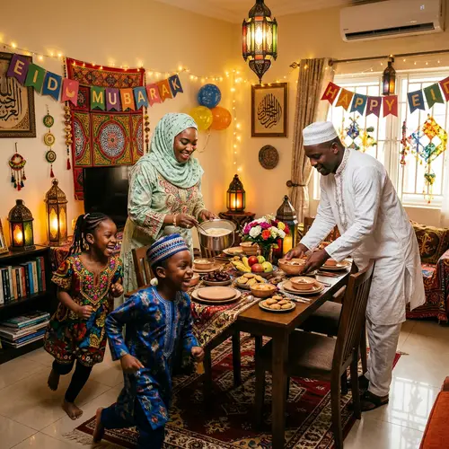 Joyful African Family Celebrating Eid al-Fitr | Festive Home Gathering