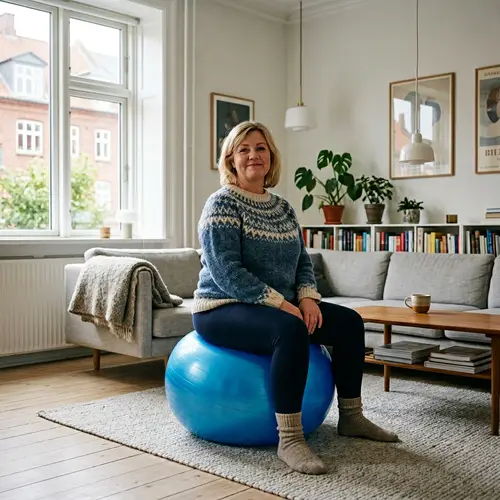 Curvy Danish Woman on Blue Exercise Ball