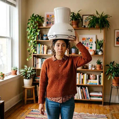 Surreal Toilet Bowl on Human Head: Whimsical Contrasts
