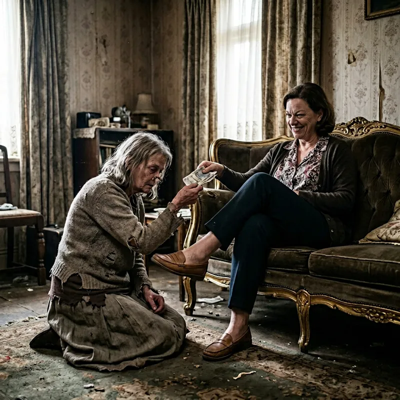 Dominant Mistress with Slave on Couch