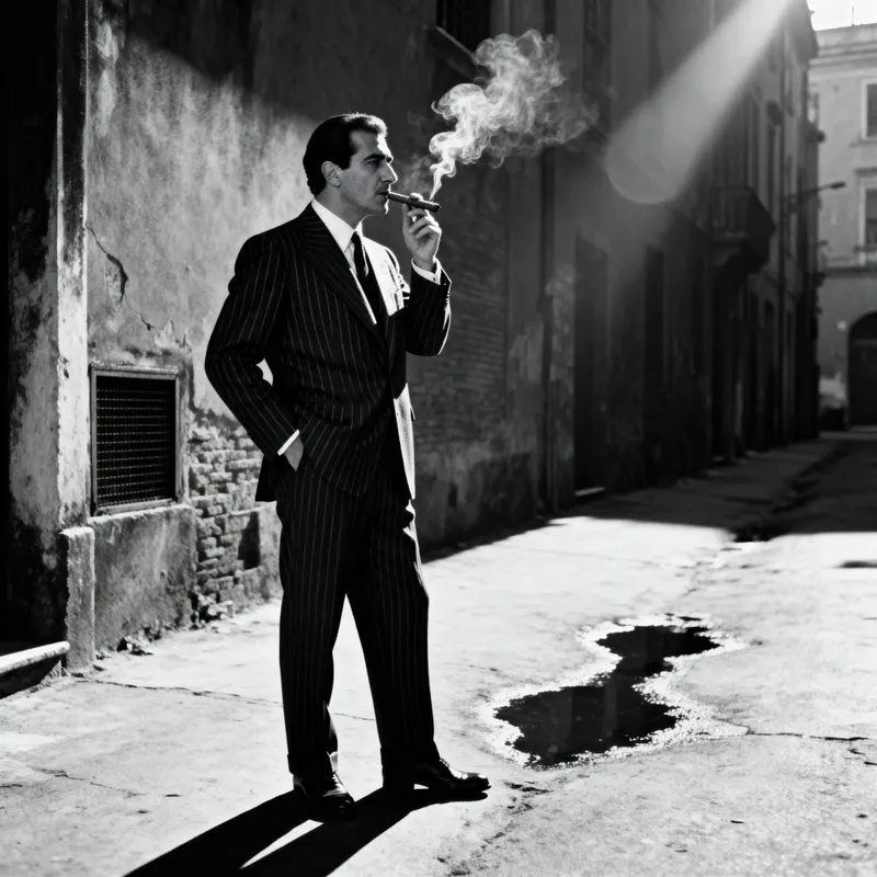 Noir Gangster Portrait: Black & White Elegance