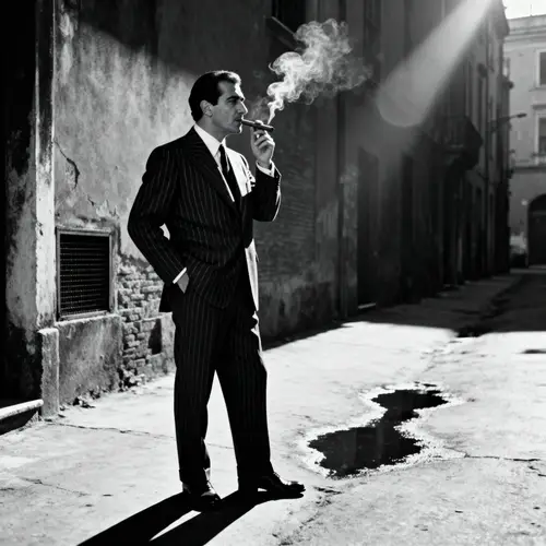 Noir Gangster Portrait: Black & White Elegance