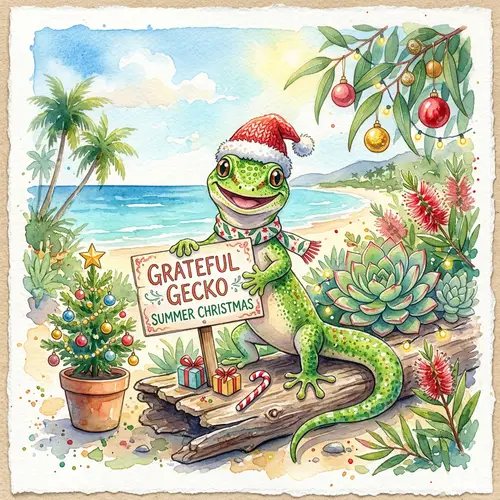 Grateful Gecko in Summer Christmas Theme