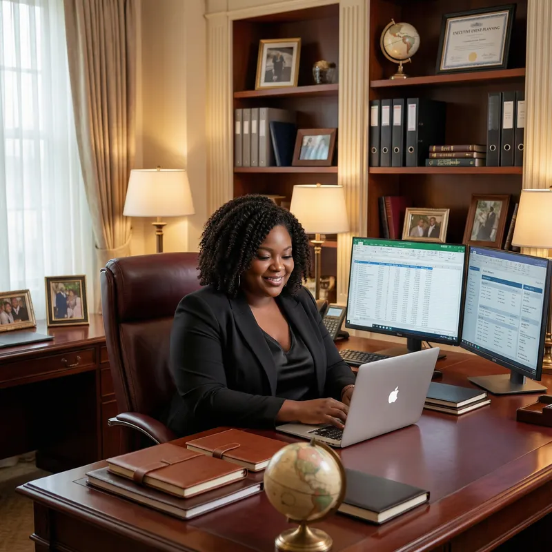 Elegant Plus-Size Nigerian Woman in Luxurious Office Elegant Plus-Size Nigerian Woman in Luxurious Office