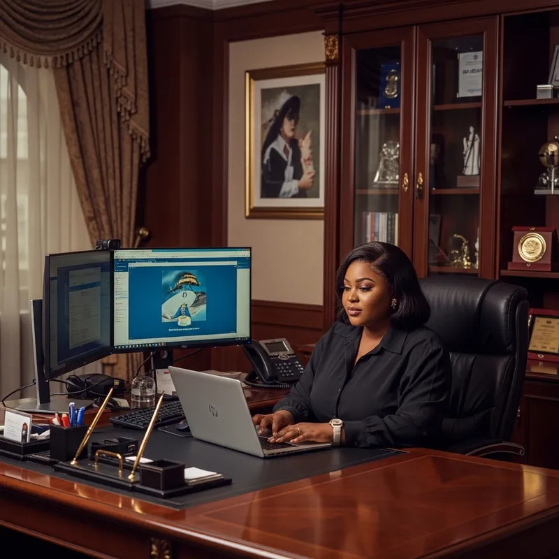 Elegant Plus-Size Nigerian Woman in Luxurious Office