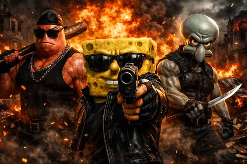 Brutal SpongeBob, Patrick & Squidward Action Scene