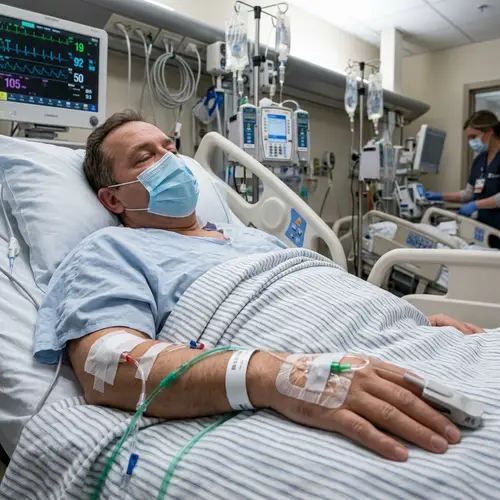 ICU Patient Photo: Mask and Needles