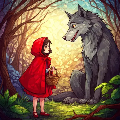 Whimsical Stained Glass: Red Riding Hood & Wolf