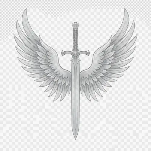 Guild Icon with Vertical Sword and Wings | Transparent Design
