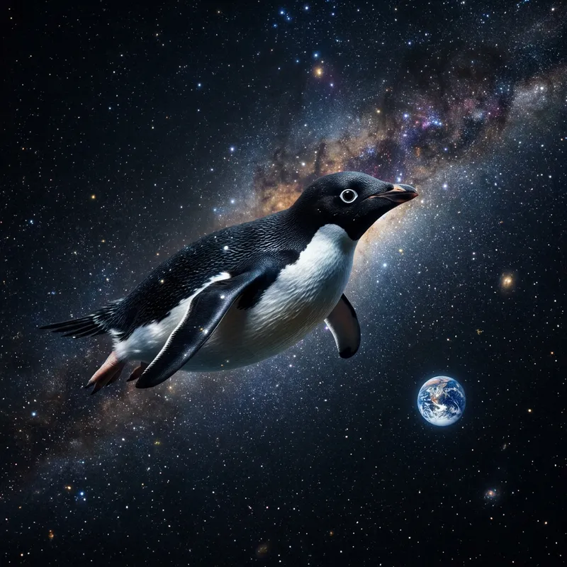 Penguin in Space: Curious Explorer of the Universe