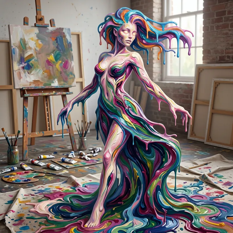 Feminine Humanoid Paint Monster Art