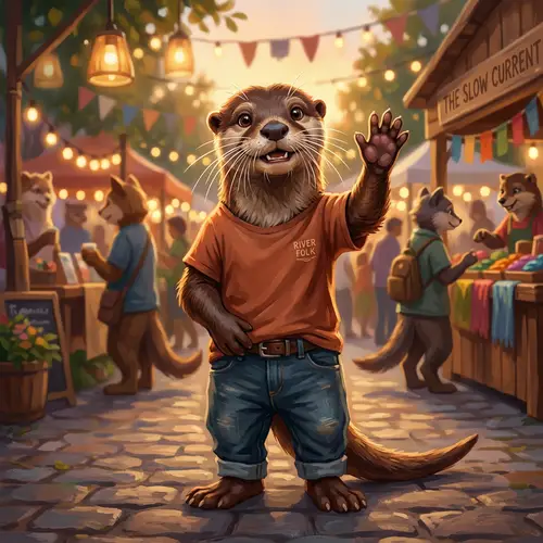 Friendly Otter Fursona in Casual Clothes | Vibrant Anthropomorphic Character