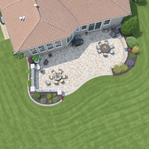 Curved Paver Patio Design with Fire Pit