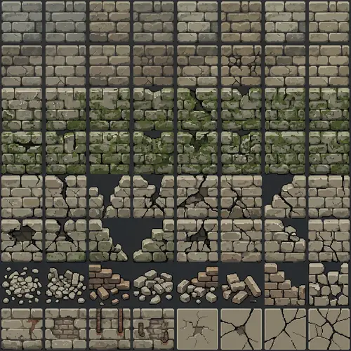 Pixel Art Sprite Sheet for 3D Ruined Walls