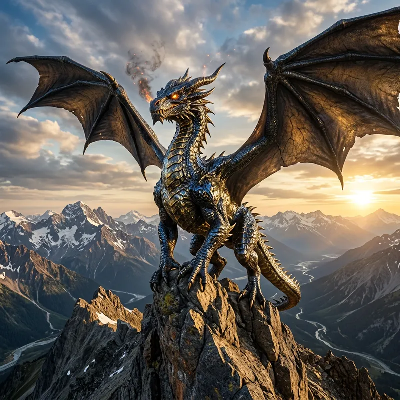 Majestic Dragon on Rocky Peak Majestic Dragon on Rocky Peak