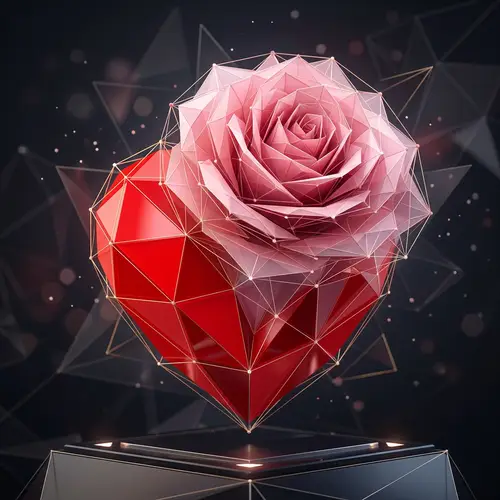 3D Geometric Rose and Heart | Organic and Symbolic Composition