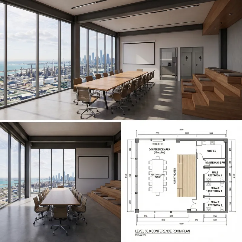 Exclusive Conference Room Design with Ocean and Skyscraper Views