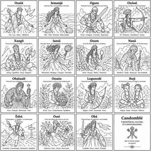 Black and White Candomblé Orixás Coloring Book