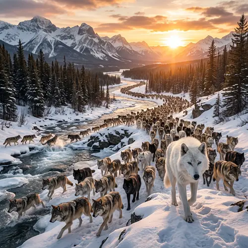 Epic Army of Wolves in Wild Setting - Strength and Unity