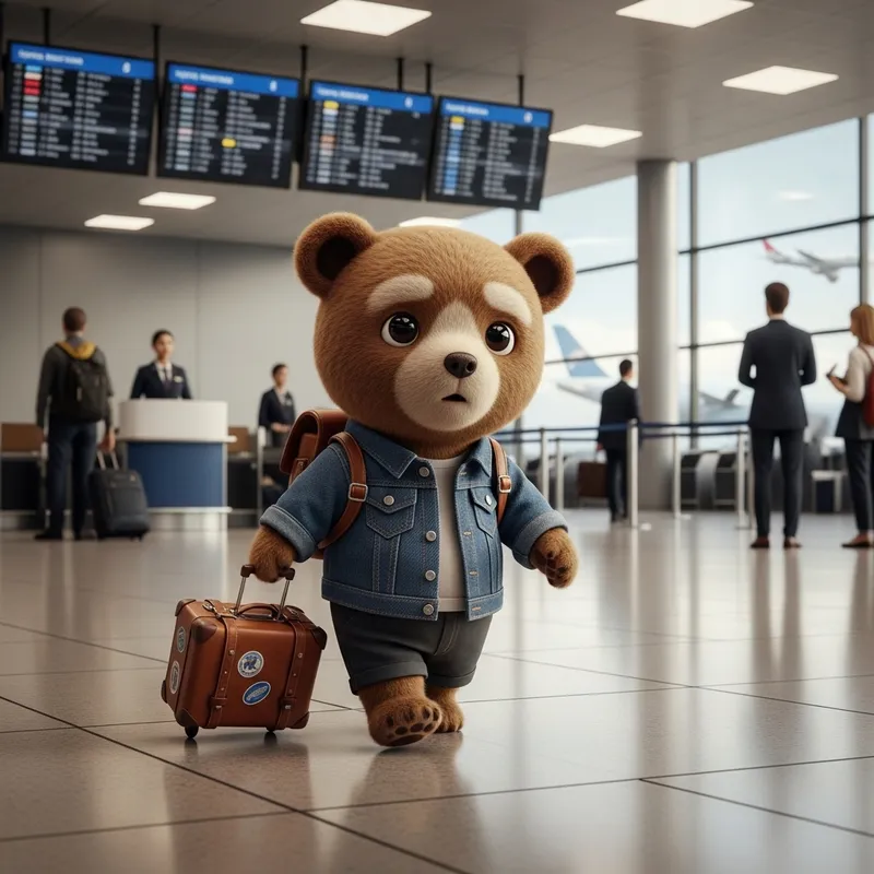Cute Bear Traveling at the Airport