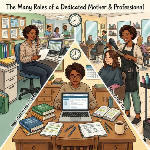 Dedicated Mother Balances Hospital, Tech Studies & Salon Work