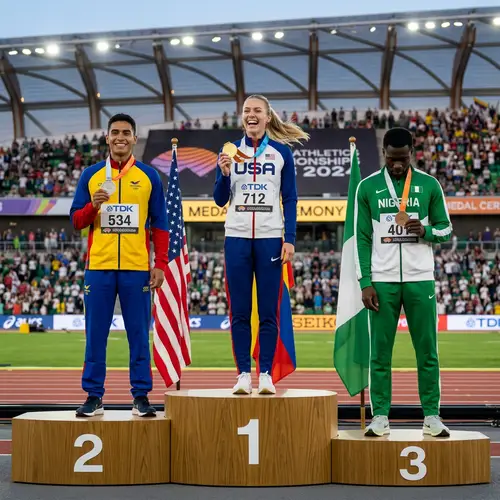 Podium Athletes Celebrating Medals - Sports Competition Winners