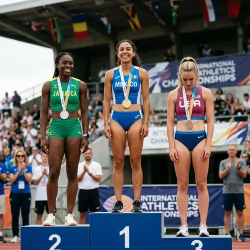 Diverse Athletes on Podium: Triumph and Disappointment