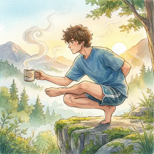 Morning Yoga Pose with Coffee: Tranquil Animated Illustration