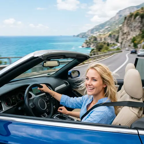 Blonde Woman Driving Convertible Car