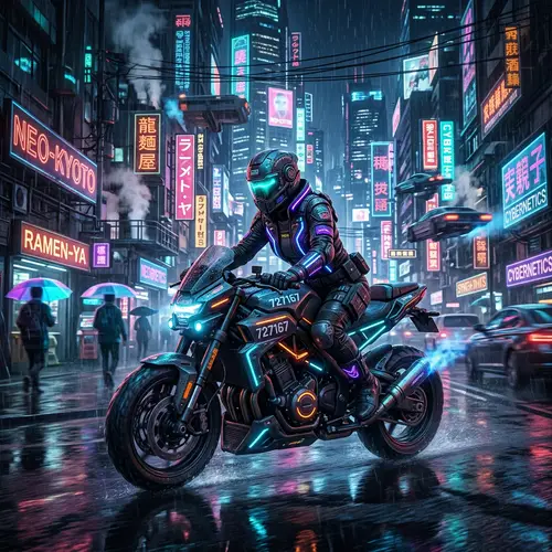 Cyberpunk Biker - Futuristic Motorcycle Rider