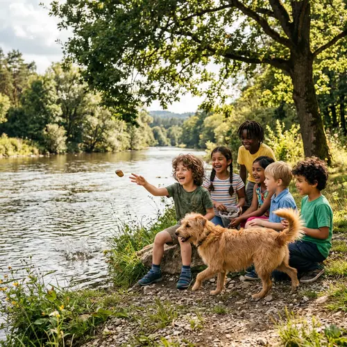 Heartwarming Scene: Lyosha & Friends by the Riverbank