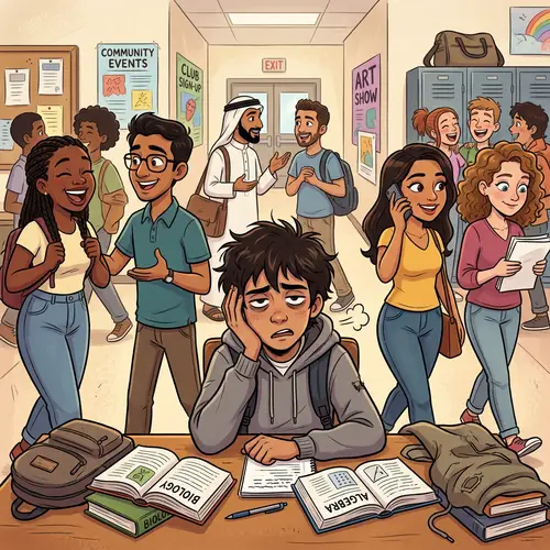 Cartoon Teenager with Emotional Burnout