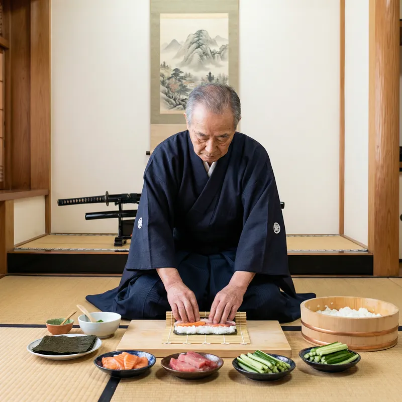 Samurai Making Sushi: Authentic Japanese Tradition
