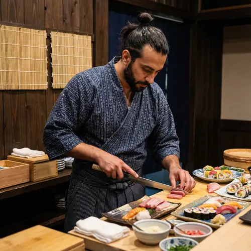 Samurai Sushi Master Craftsmanship - Traditional Sushi Preparation