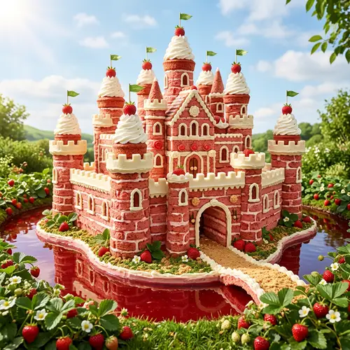 Decadent Strawberry Cake Castle - Edible Architectural Masterpiece