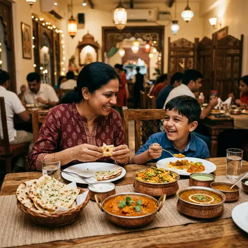 Heartwarming Dining: Mother and Son Enjoy Indian Cuisine