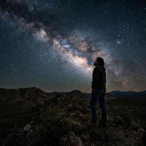 Hispanic Man Under Dark Starlit Sky