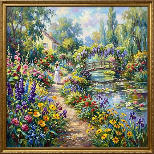 Impressionist Garden Scene with Colorful Flowers | Artistic Interpretation
