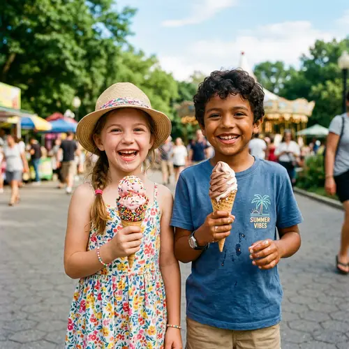 Summer Fun: Girl and Boy Enjoying Ice Cream in the Sun