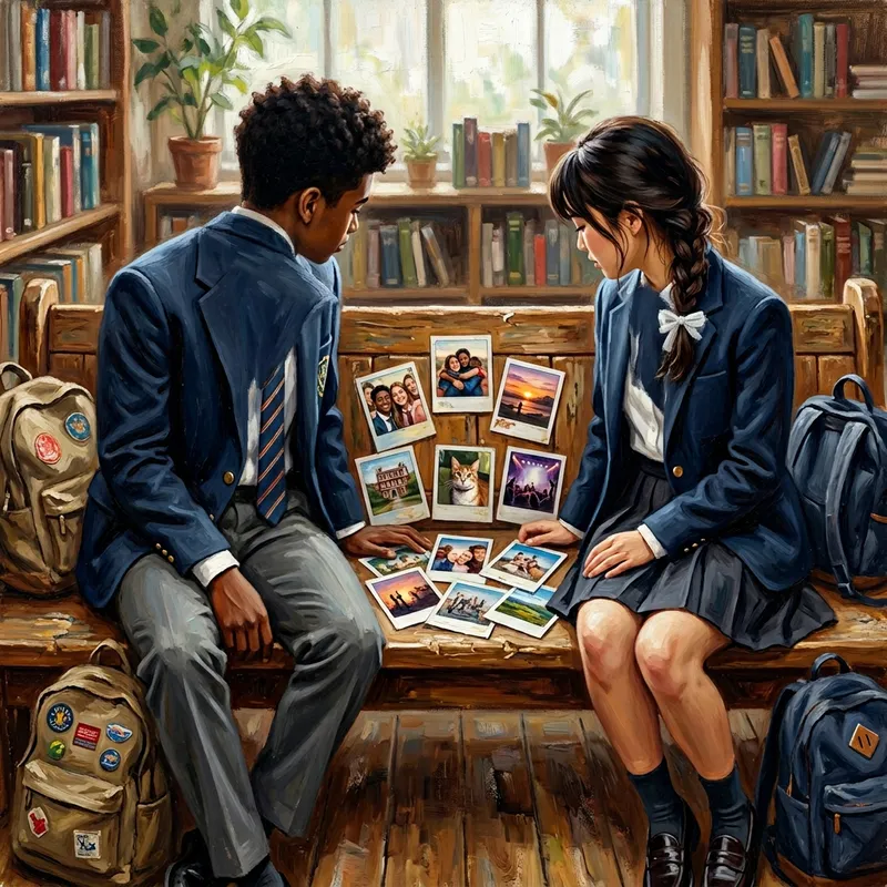 High School Boy and Girl in Vintage Uniforms | Polaroid Memories