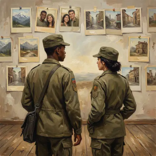 Diverse African and Asian Uniformed Couple in Oil Painting Style